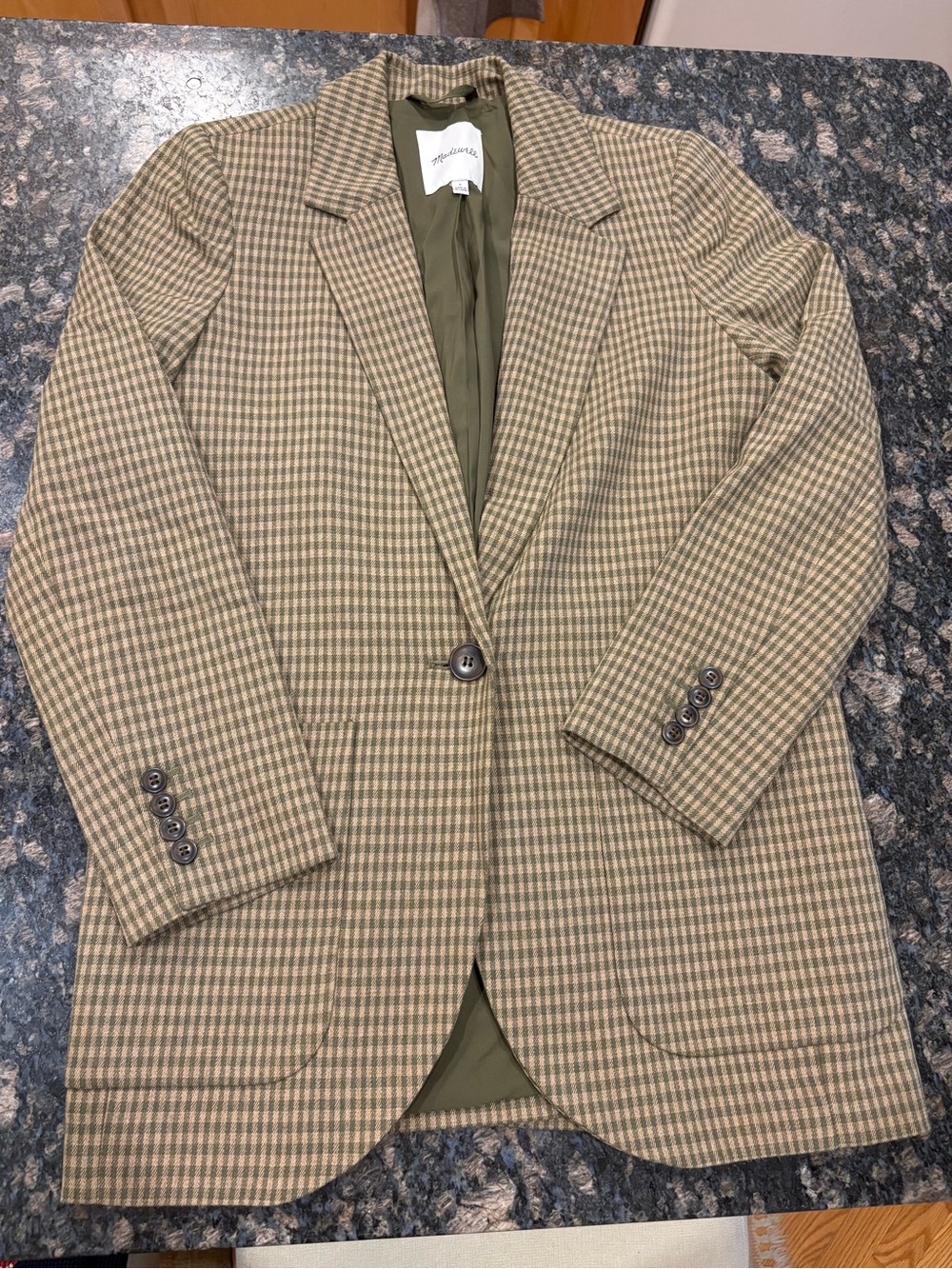 Madewell Checked Single-Button Blazer in Tan & Olive